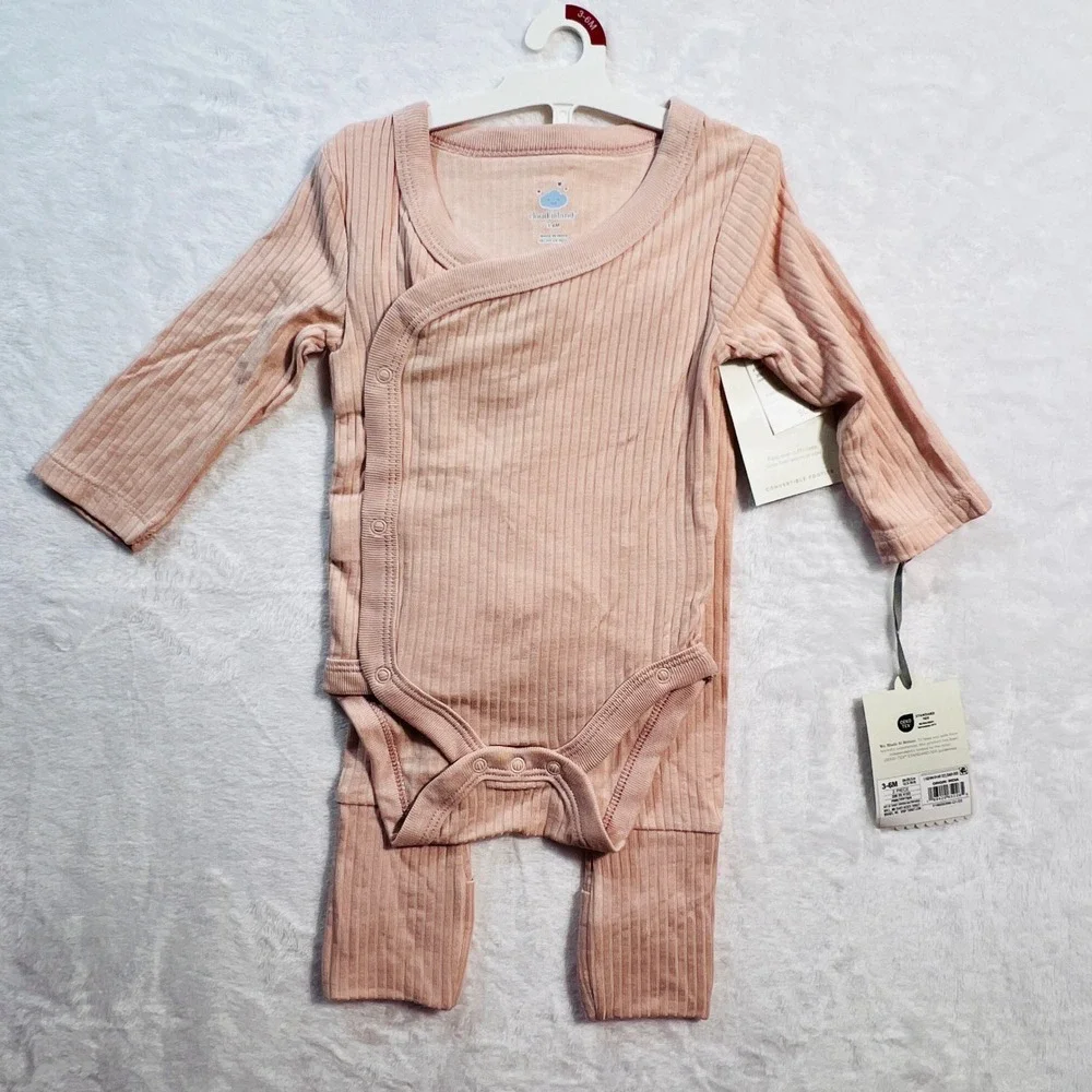 Cloud Island Baby Girls Pink Ribbed Modal Bodysuit Leggings Set 3-6M New
